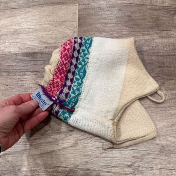 Vintage 70s  Meister Nordic Alpine 100% Wool‎ Colorful Winter Pom Pom Hat Toque - Picture 4 of 11